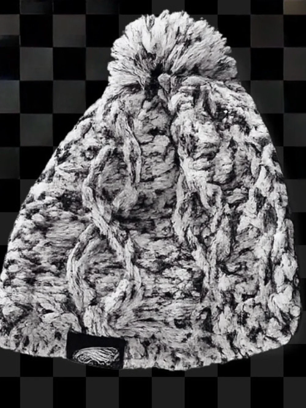 Kids Cable-Knit Pom Beanie - Black & White